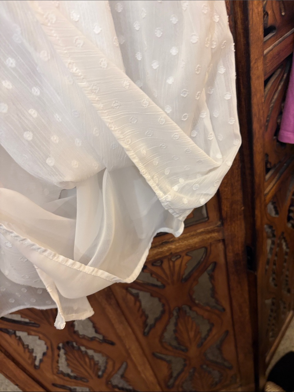 Boho Swiss Dot Lace-Trim Button Front Women's Blouse in White - Picture 3 of 6